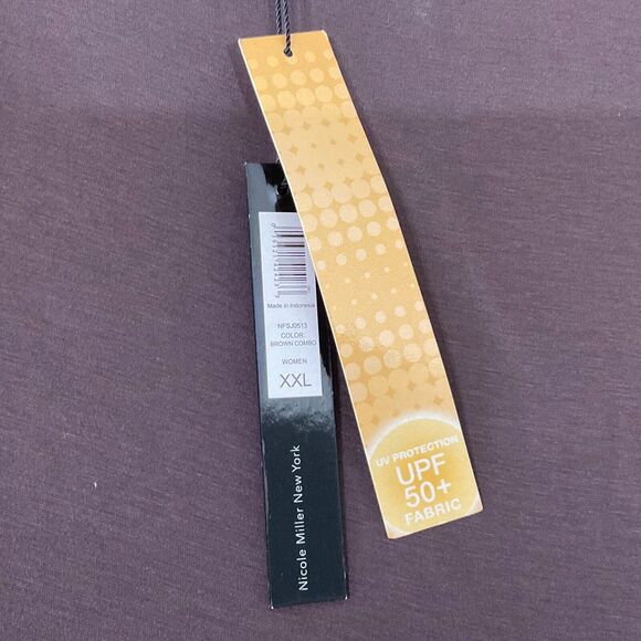 NWT Nicole Miller T-Shirt Dress Women Size XXL Brn. UPF 50+ surplice neck cinch - Picture 3 of 9